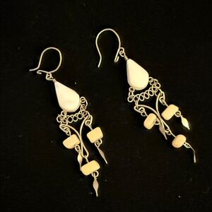 Elegant alpaca Silver and white onyx Dangle Earrings handmade